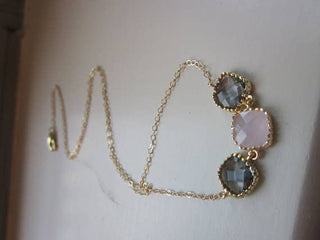 Charcoal Gray Pink Opal Gold Plated Necklace