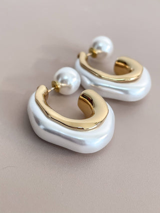 C-Shaped Enamel & Pearl Earrings