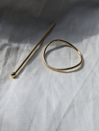 Brass Circle Hairpin: Textured / Sphere